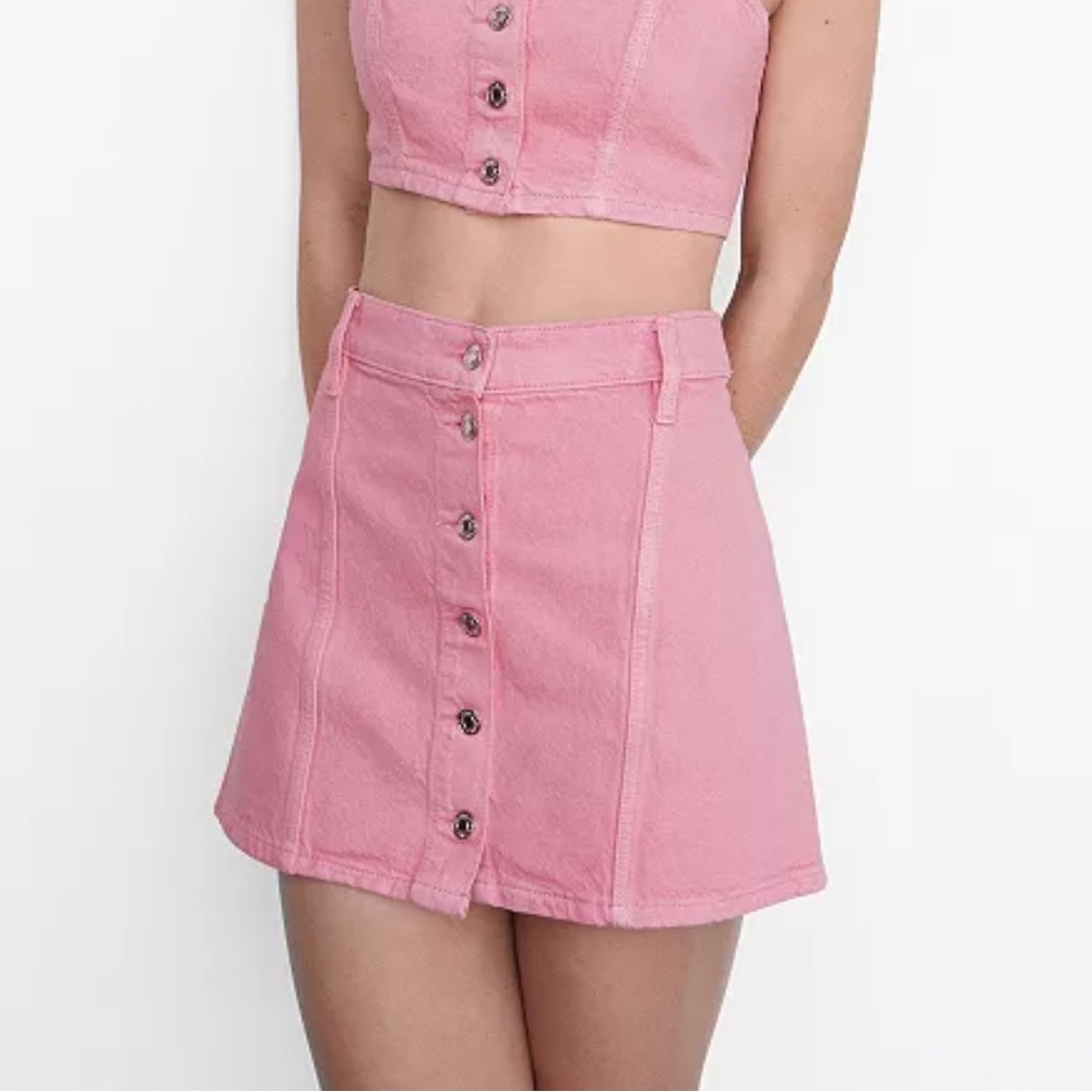 Mango Pink Denim Mini Skirt